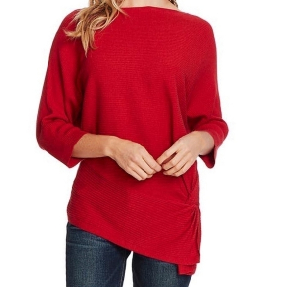 VINCE CAMUTO Twist Dolman Sleeve Ribbed Asymmetrical Top - Picture 1 of 9